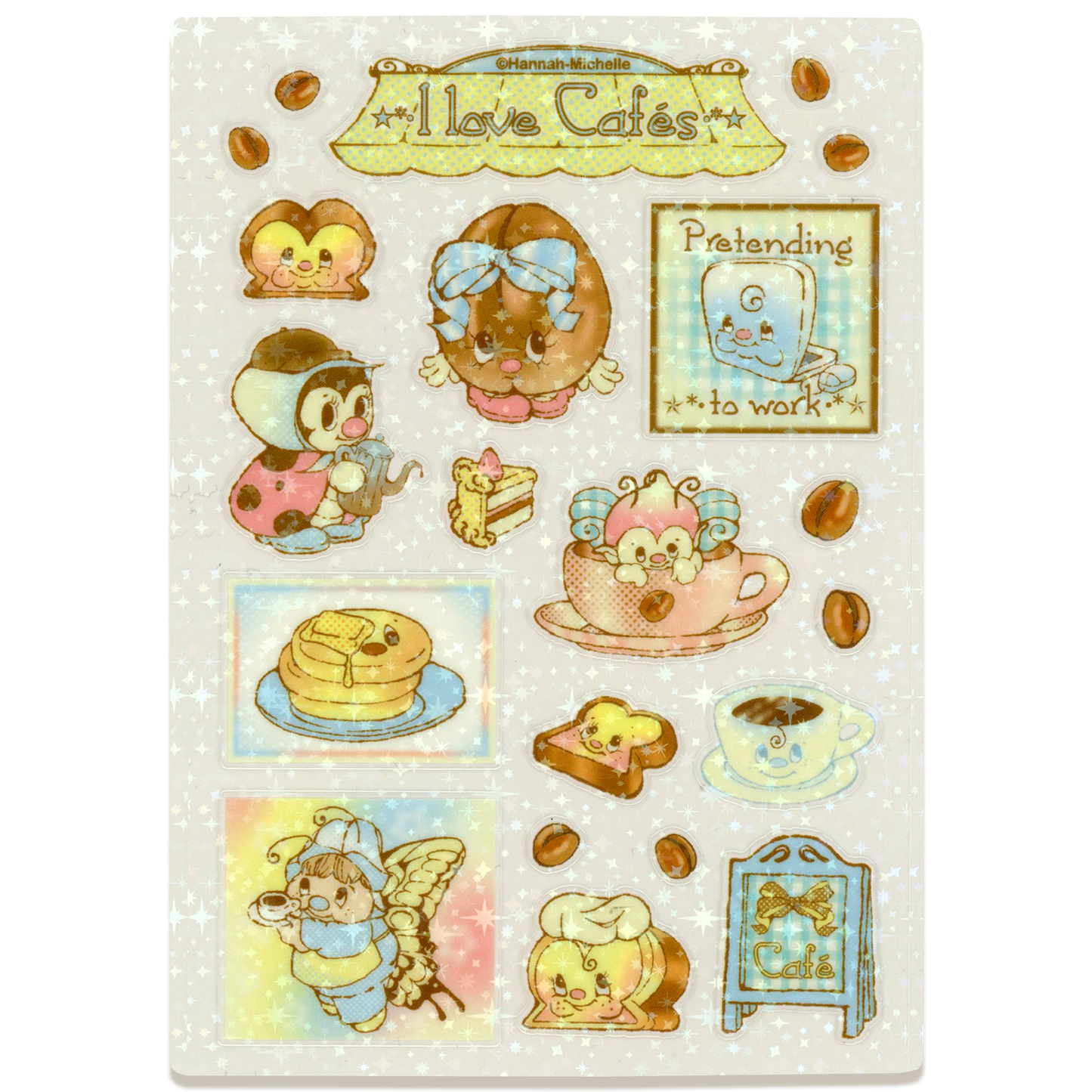 I Love Cafes Transparent Star Effect Sticker Sheet