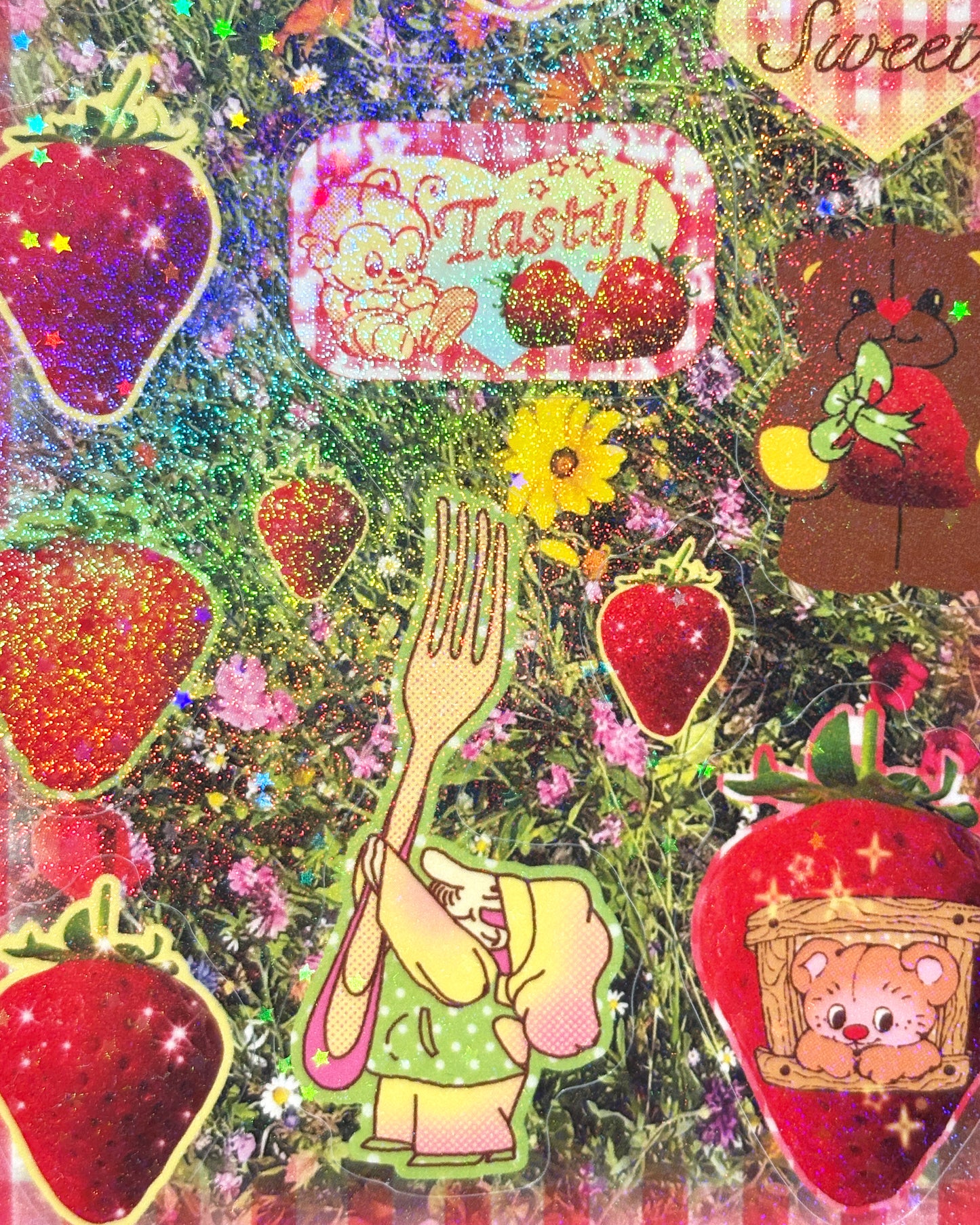 Strawberry Picnic Glitter Holo Star Sticker Sheet
