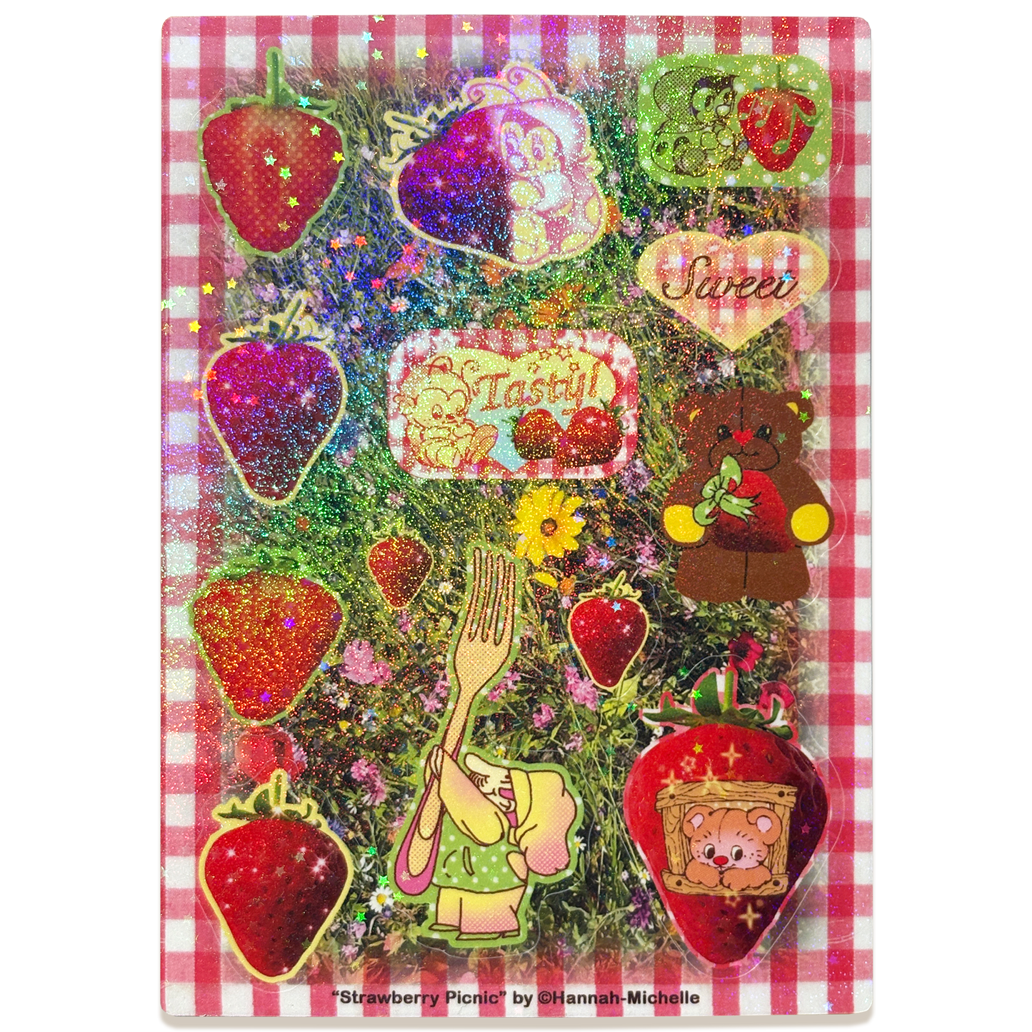 Strawberry Picnic Glitter Holo Star Sticker Sheet