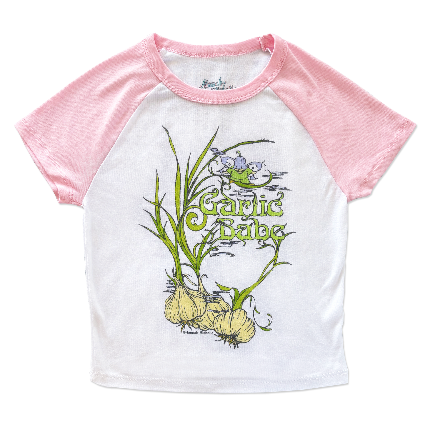 Garlic Babe micro rib raglan printed baby tee