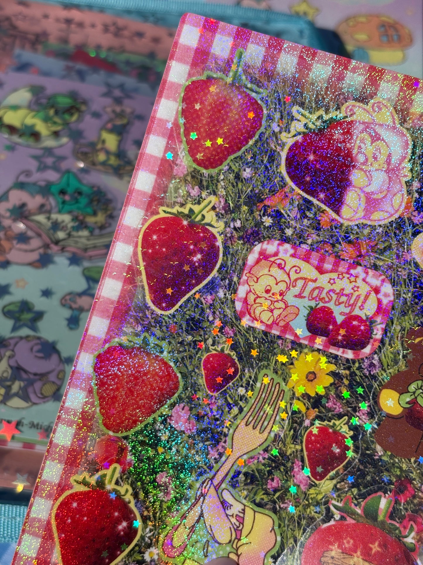 Strawberry Picnic Glitter Holo Star Sticker Sheet
