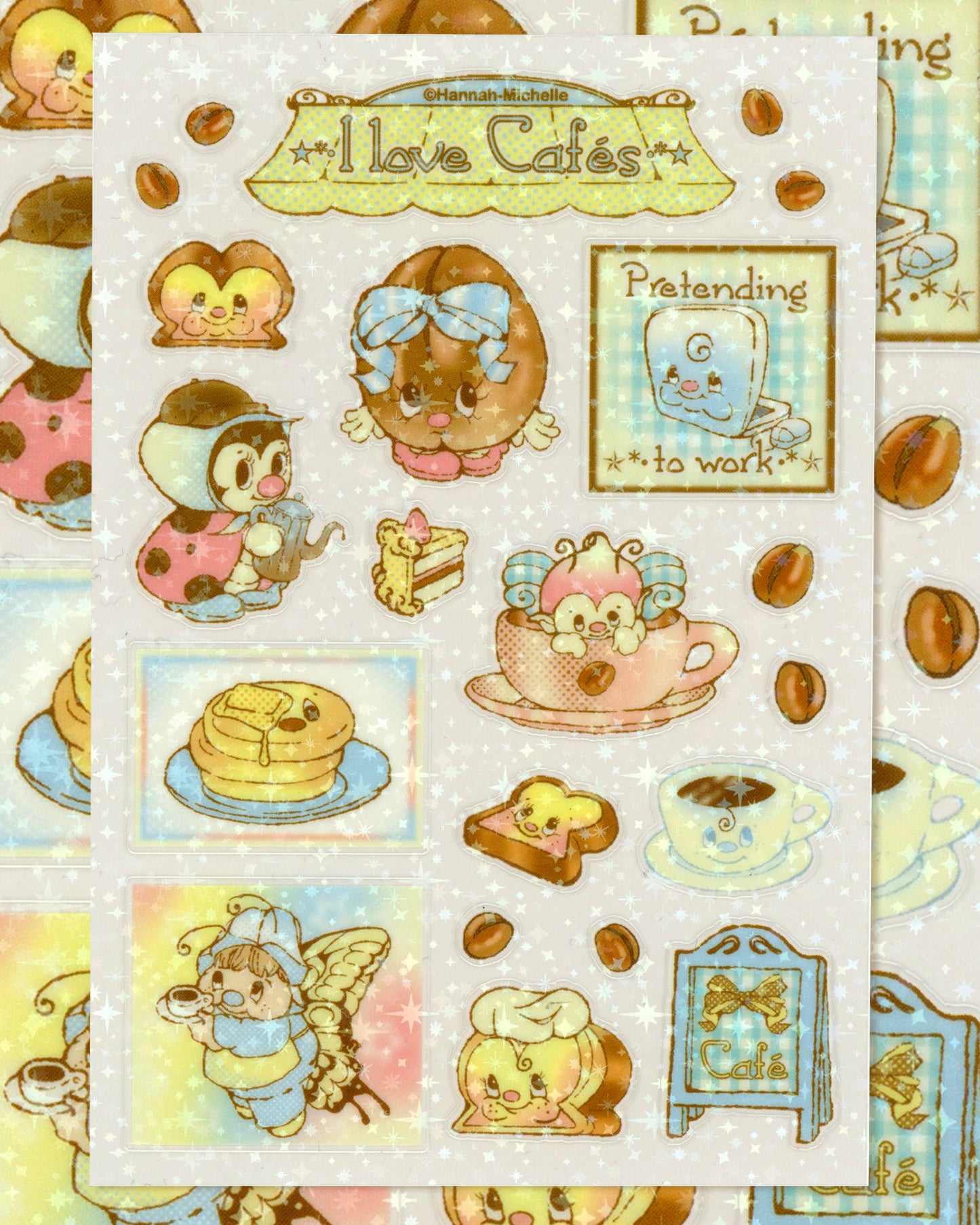 I Love Cafes Transparent Star Effect Sticker Sheet