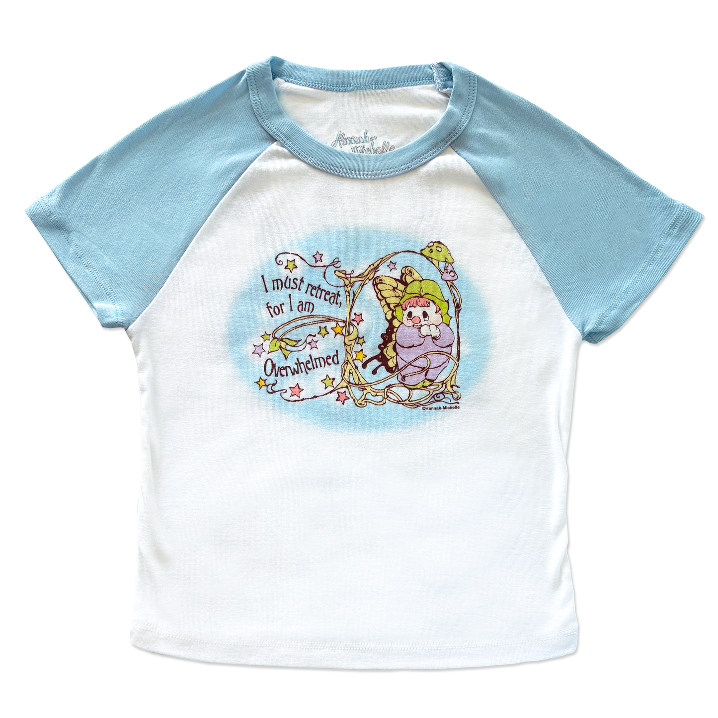 Overwhelmed micro rib raglan printed baby tee