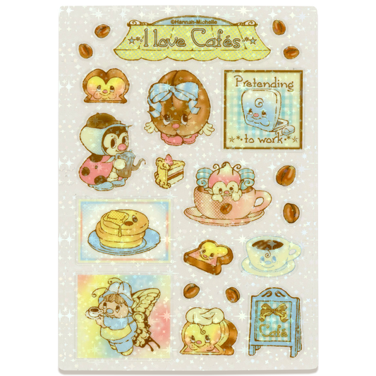I Love Cafes Transparent Star Effect Sticker Sheet