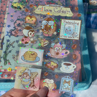 I Love Cafes Transparent Star Effect Sticker Sheet