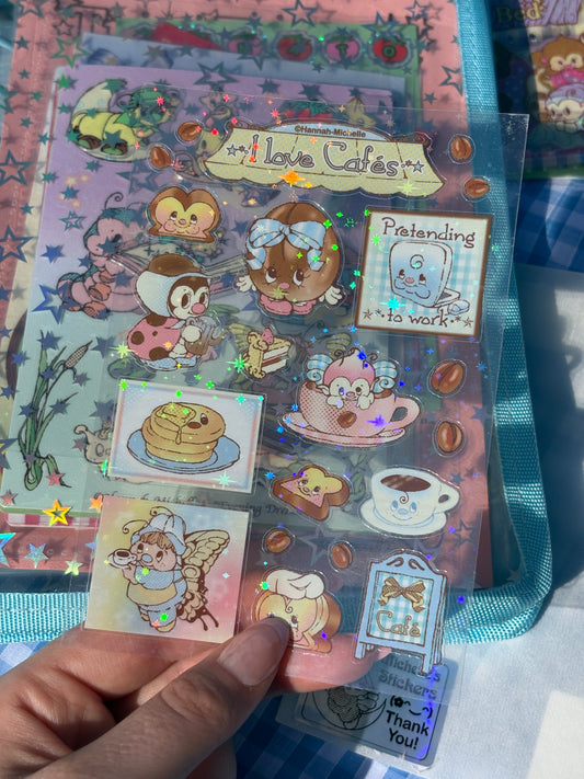 I Love Cafes Transparent Star Effect Sticker Sheet