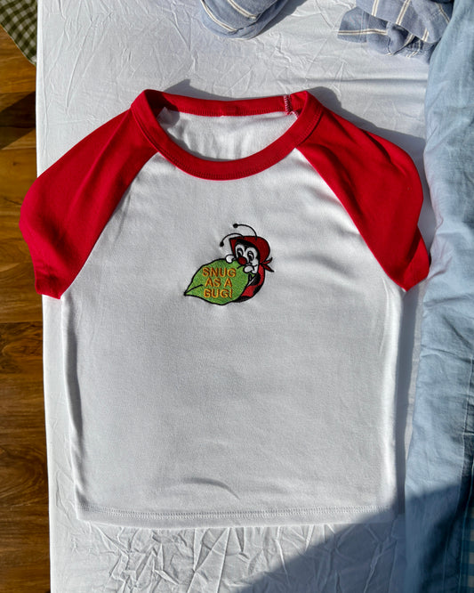 Snug as a Bug micro rib raglan embroidered baby tee