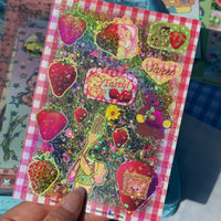 Strawberry Picnic Glitter Holo Star Sticker Sheet