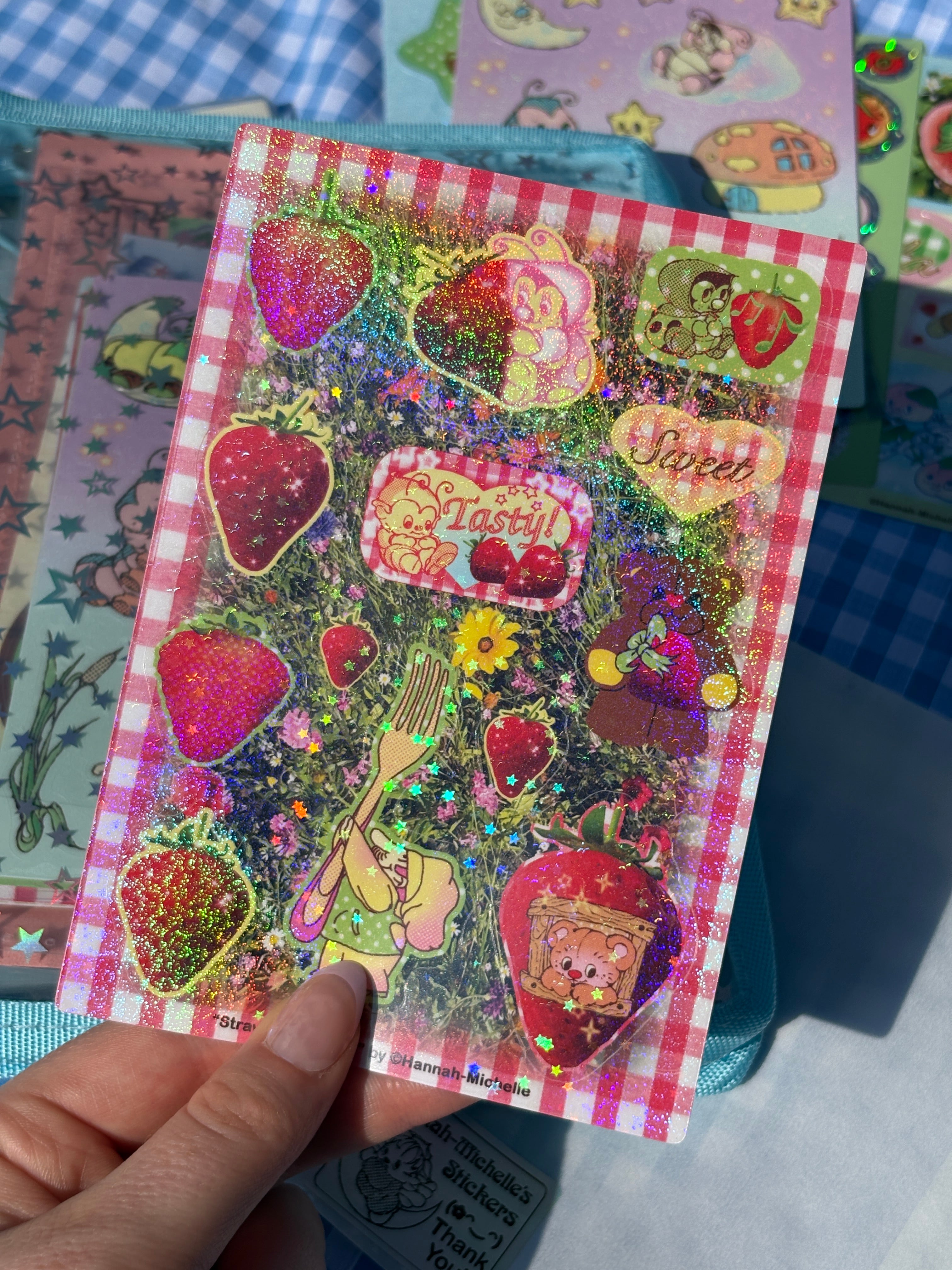 Strawberry Picnic Glitter Holo Star Sticker Sheet
