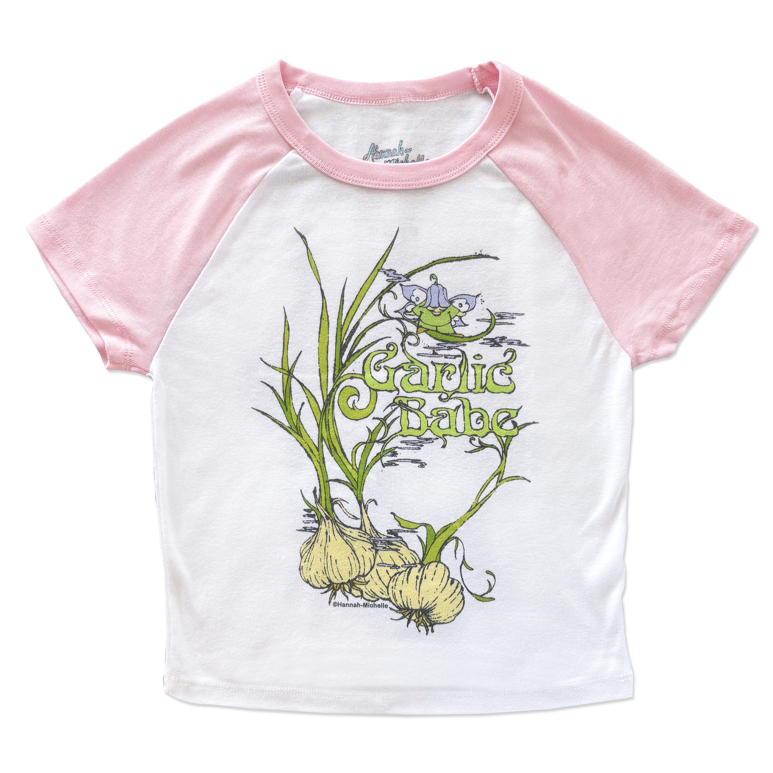 Garlic Babe micro rib raglan printed baby tee