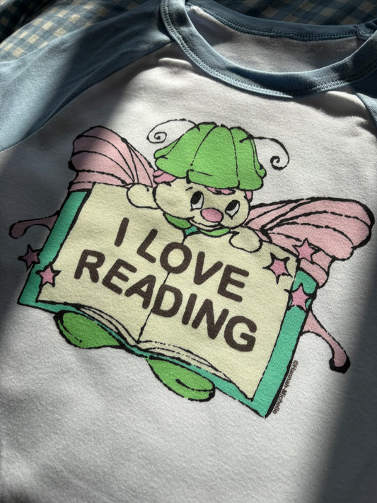 I Love Reading micro rib raglan printed baby tee