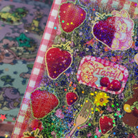 Strawberry Picnic Glitter Holo Star Sticker Sheet