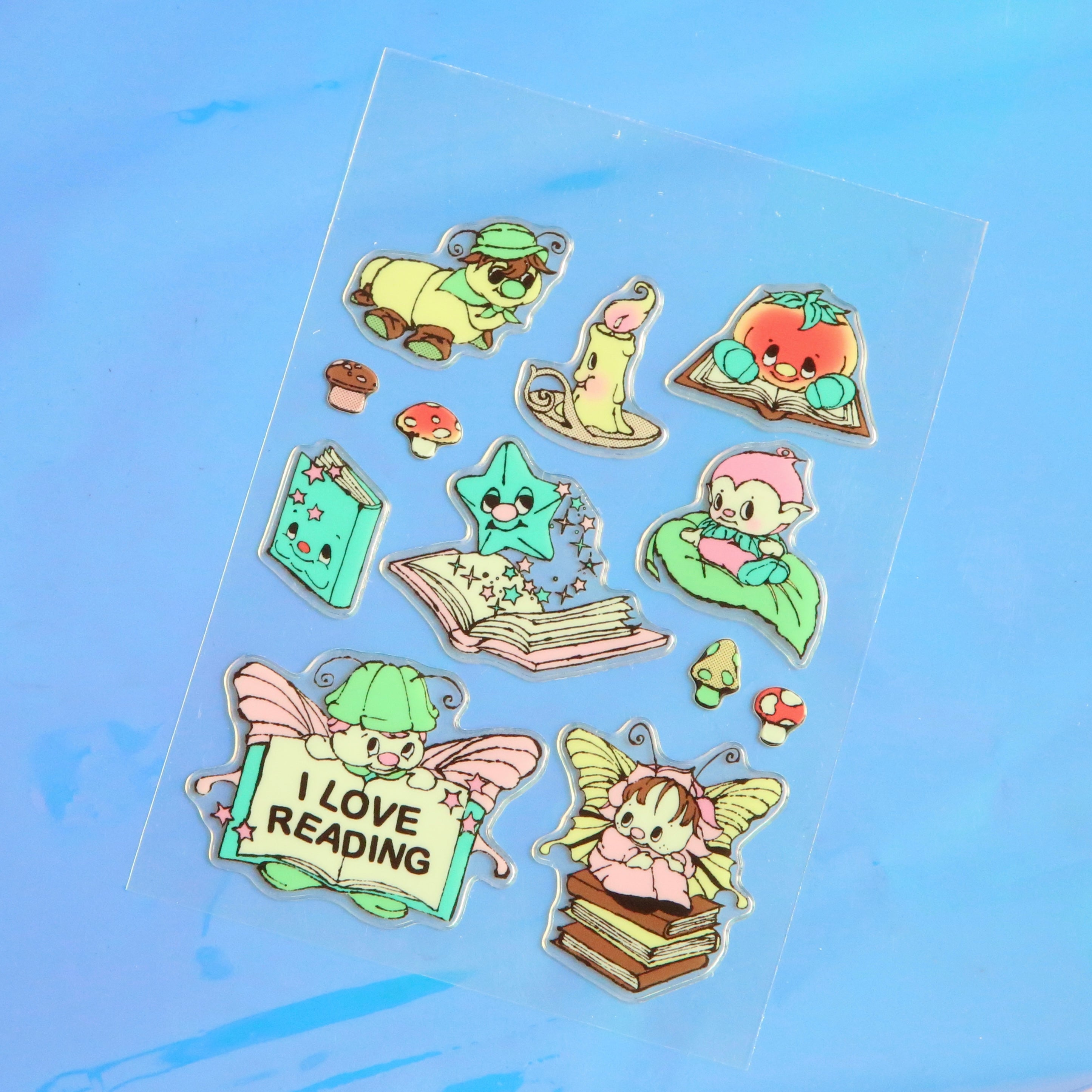 Transparent 3D "Reading" sticker sheet