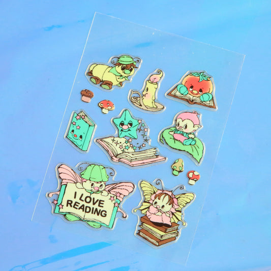 Transparent 3D "Reading" sticker sheet