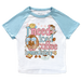 I need coffee immediately micro rib raglan printed baby tee (blue sleeves)