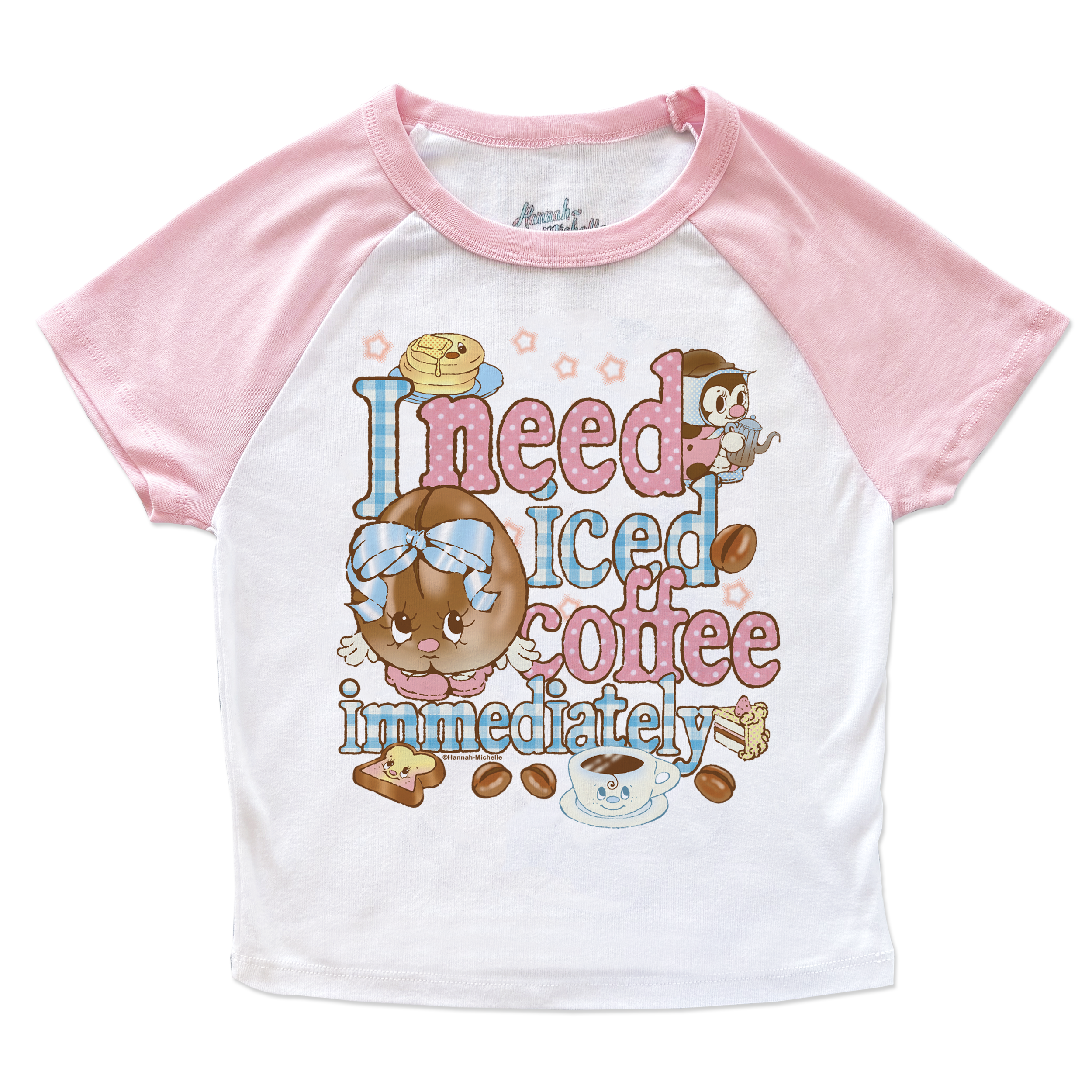 I need coffee immediately micro rib raglan printed baby tee (pink sleeve)