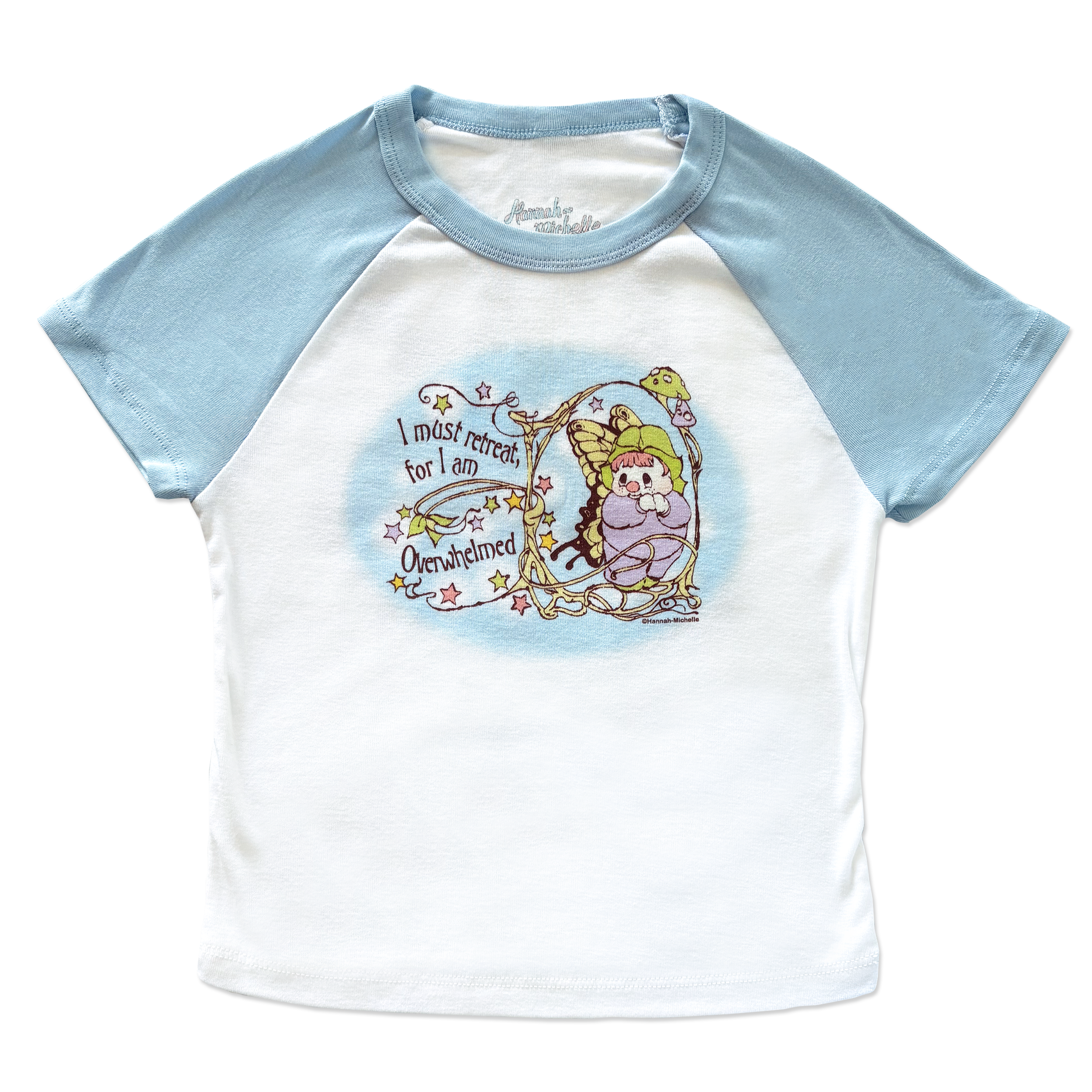 Overwhelmed micro rib raglan printed baby tee